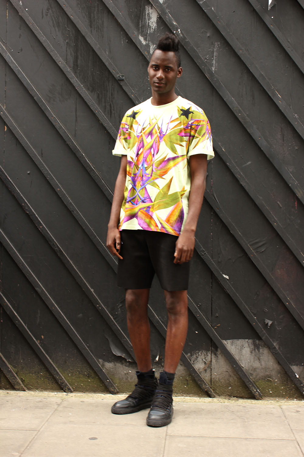 London Collections MEN Street Style Model Shayne in GIVENCHY, Alexander Wang and Kris Van Assche